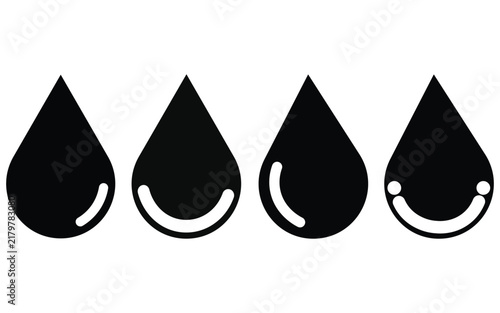 Set of black drop icons isolated on transparent background flat vector illustration for graphic design projects web interface elements or mobile app UI.