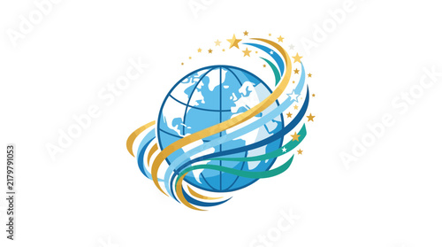 Abstract Global Earth Globe Logo Design With Swirling Colorful Ribbons