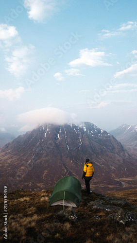 Adventure phone wallpaper background  camping at a misty Glen Coe  Scotland