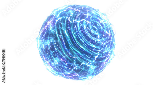Abstract glowing orb with energy lines for the concept of science and technology.