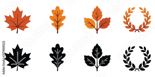 Thanksgiving Autumn Leaves and Laurel Wreath Illustration Set