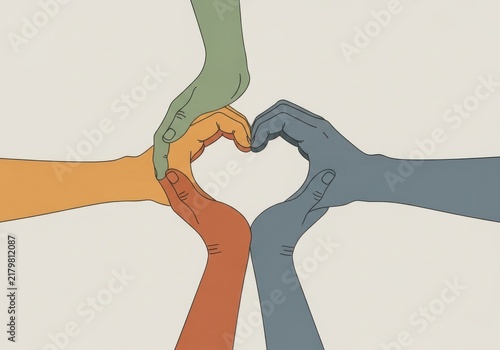 Illustration of diverse hands forming a heart shape together