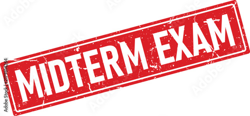 Red rectangular rubber stamp mark with the text Midterm Exam in a clean distressed vintage style