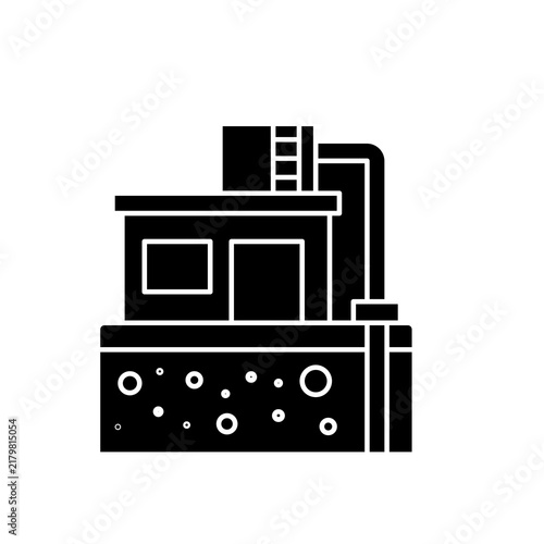 Wastewater treatment plant icon showing underground septic tank system with pipes and filtration chamber for sanitation engineering