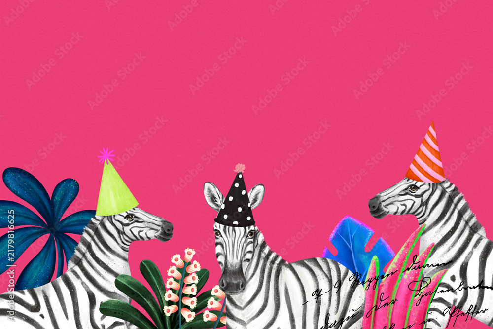 Fototapeta premium Cute zebra background, pink party design