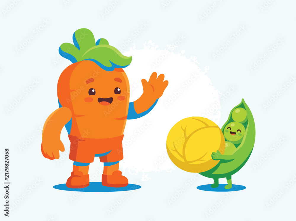 Naklejka premium Friendly Vegetable Characters Holding Food Items