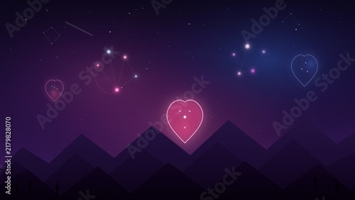 Quadro su tela Magical Glowing Heart Constellations in Night Sky Art