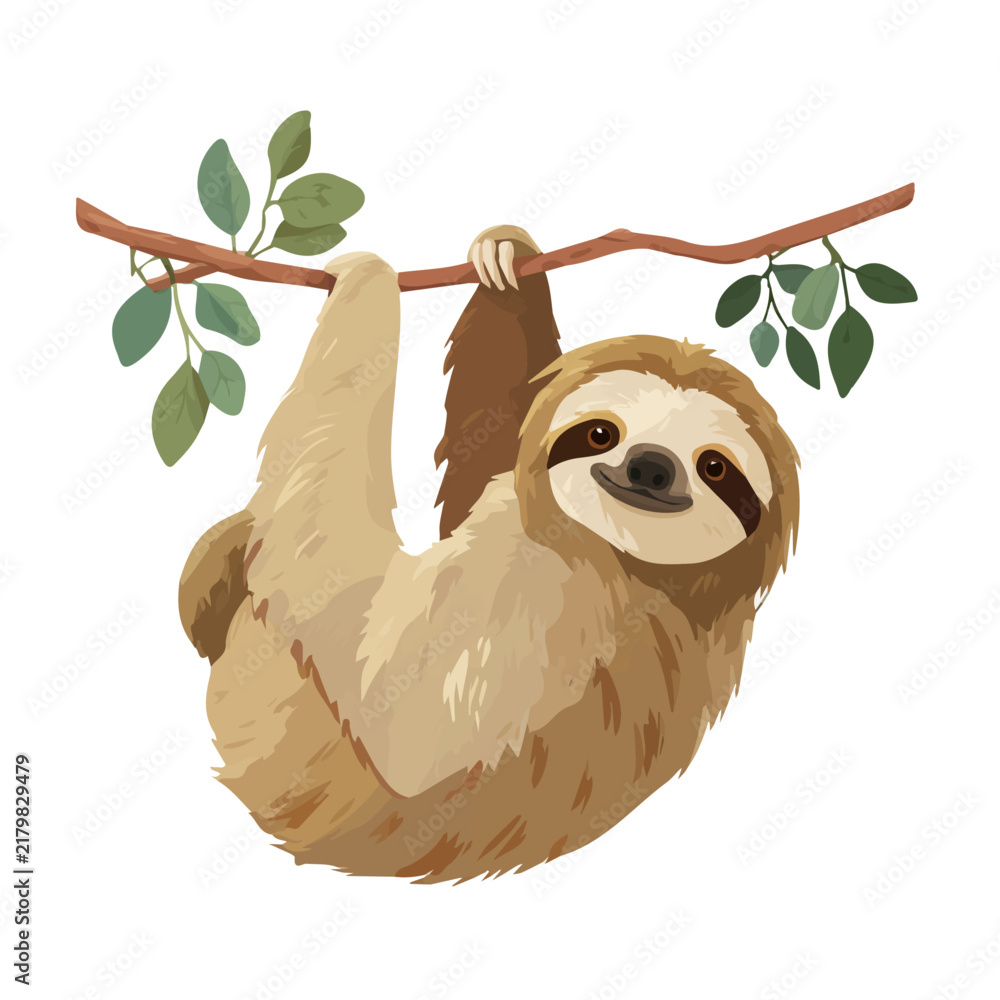 Obraz premium Sloth — flat 2D vector artwork created in a clean, modern, and minimal style on white background.