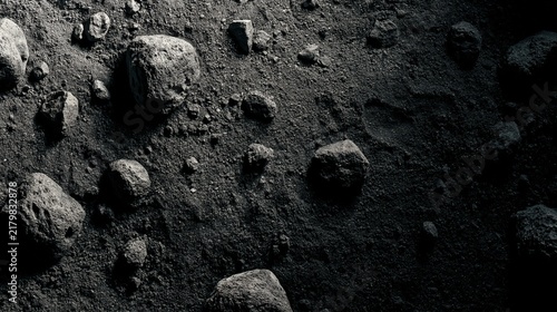 Dark natural stone and gravel texture fading into empty copy space