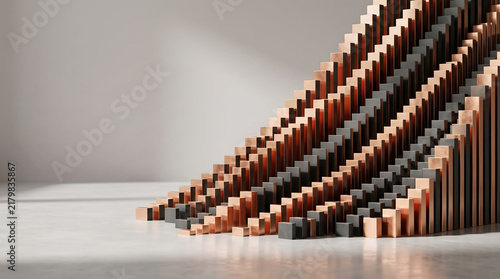 Abstract wave of standing blocks on surface