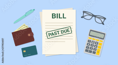 Photography Past Due Bill with Wallet, Credit Card, and Financial Tools