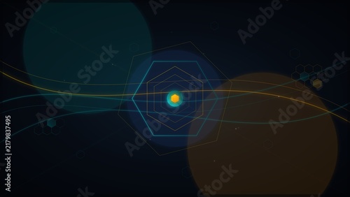 Foto Abstract Geometric Hexagon Matrix Dynamic Pattern in Teal and Gold