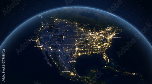 Earth night lights from space view