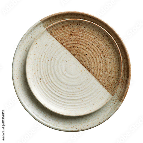 Ceramic plate with two colors on a white background