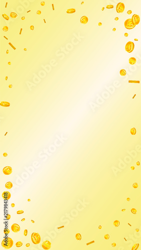 Korean won coins falling. Scattered gold WON coins. Korea money. Global financial crisis concept. Vector illustration.
