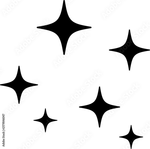 Obraz na plátně Collection of Black Four Point Sparkle Stars in Various Sizes, Decorative Twinkl