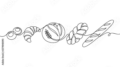 Bakery Bread Continuous Line Art Vector Illustration
