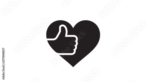 Heart icon with thumbs up vector symbol for social media and approval