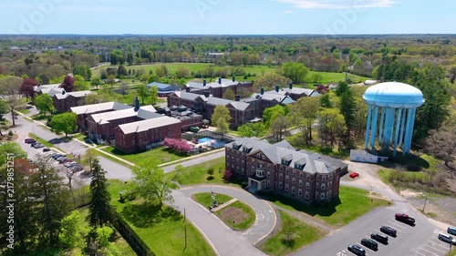 Taunton State Hospital aerial view. This hospital is a public psychiatric hospital in city of Taunton, Bristol County, Massachusetts MA, USA. 