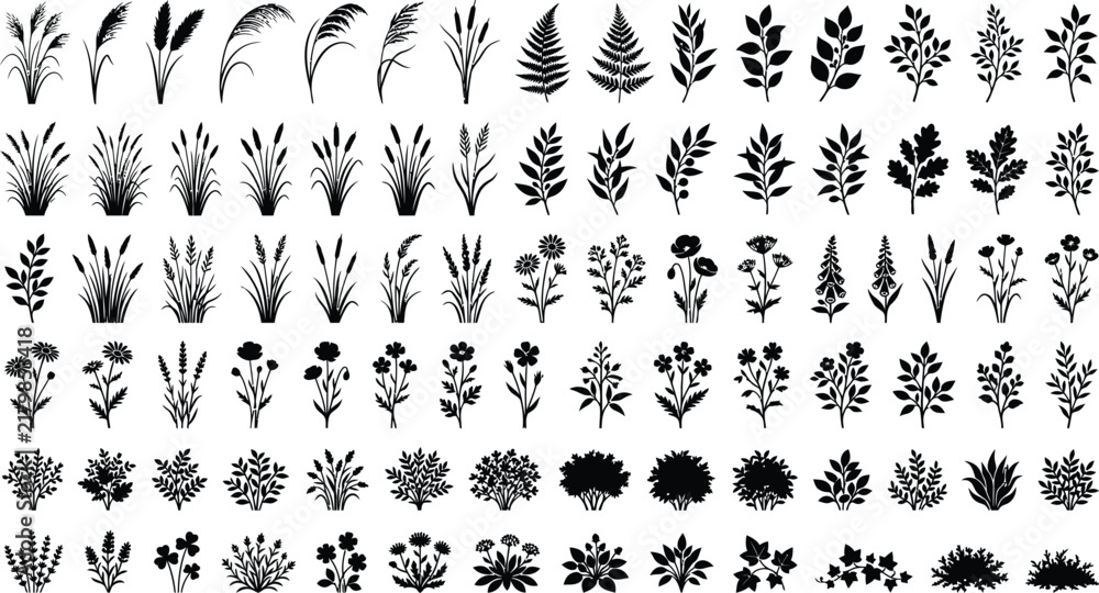 Fototapeta premium Botanical Leaf Plant and Floral Silhouettes Collection for Decorative Design