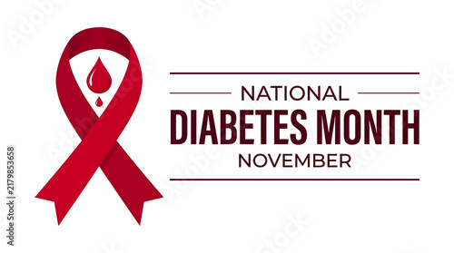 Promoting national diabetes month awareness during november with a vibrant red ribbon and a symbolic drop of blood illustration