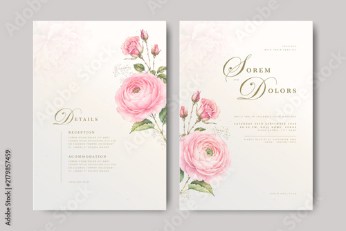 wedding invitation card set with ranunculus flower 