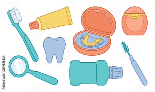 Dental Care and Oral Hygiene Essentials Flat Vector Icon Set