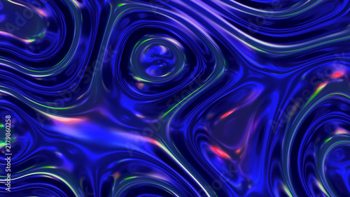 Abstract glossy liquid surface with iridescent blue and purple swirls and reflective ripples, with abstract, glossy, liquid, surface detail, showing iridescent, blue, purple, swirl context