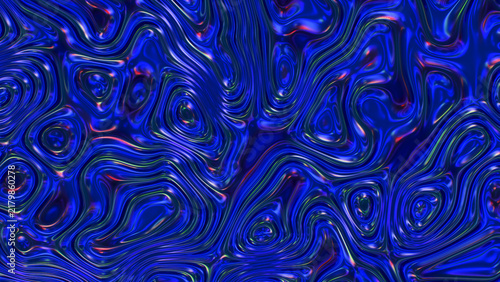 Abstract iridescent blue liquid texture with wavy ridges and reflective highlights across surface, with abstract, iridescent, blue, liquid detail, showing texture, wavy, ridge, reflective context