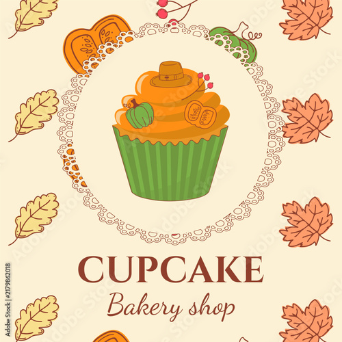 Thanksgiving Cupcake Bakery Poster with Autumn Pumpkin