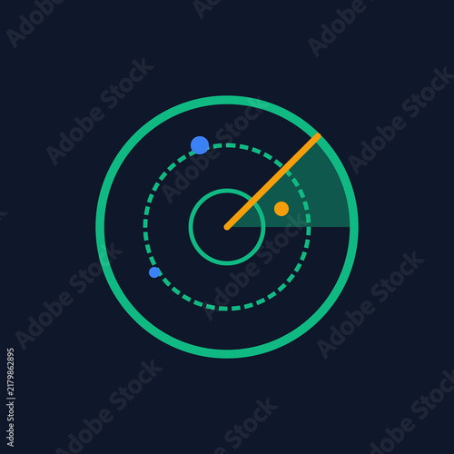 Фотография Green digital sonar radar screen displaying target tracking blips with rotating