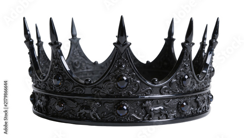 фотографія Ornate black crown with detailed mythical creatures and dark gemstones, isolated