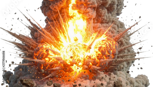 Fotografie Massive fiery explosion with debris and smoke, isolated on transparent backgroun