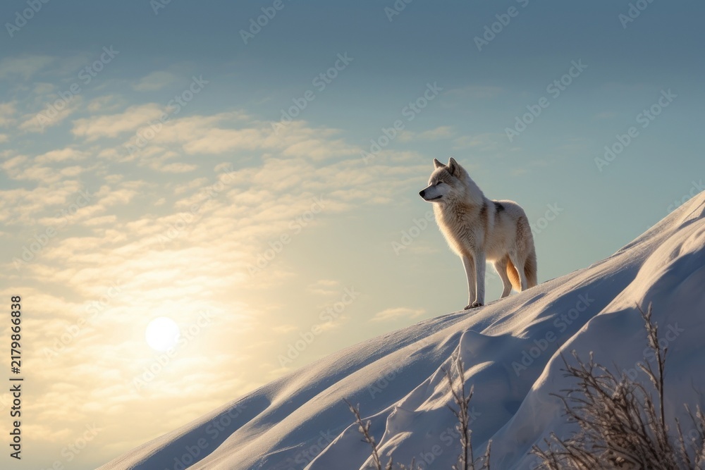 Obraz premium Wolf hill landscape wildlife mammal.