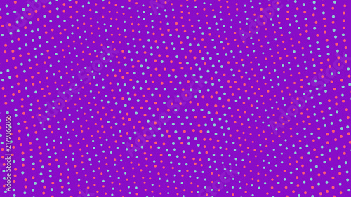 Playful cyan and orange dot pattern on vibrant purple background