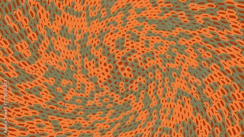 Textured orange and olive green hexagon camouflage pattern design