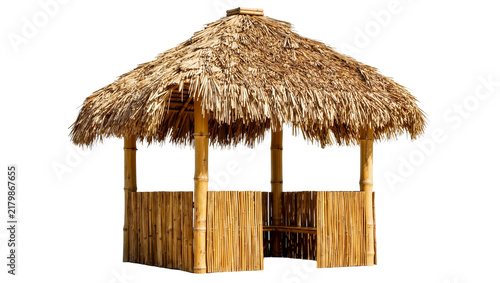 Фотография Natural bamboo tiki hut with thatched roof, isolated on transparent background