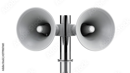 Konstfotografi Pair of grey plastic loudspeakers mounted on chrome pole, isolated on transparen