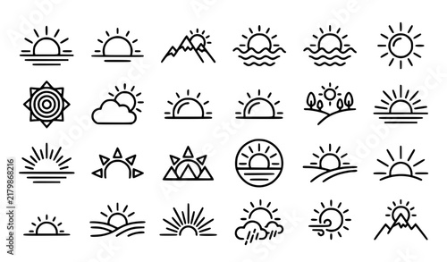 Minimal Sunrise Dawn and Morning Weather Outline Icon Collection