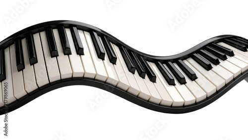 Canvas Print Wavy piano keyboard with black and white keys, isolated on transparent backgroun
