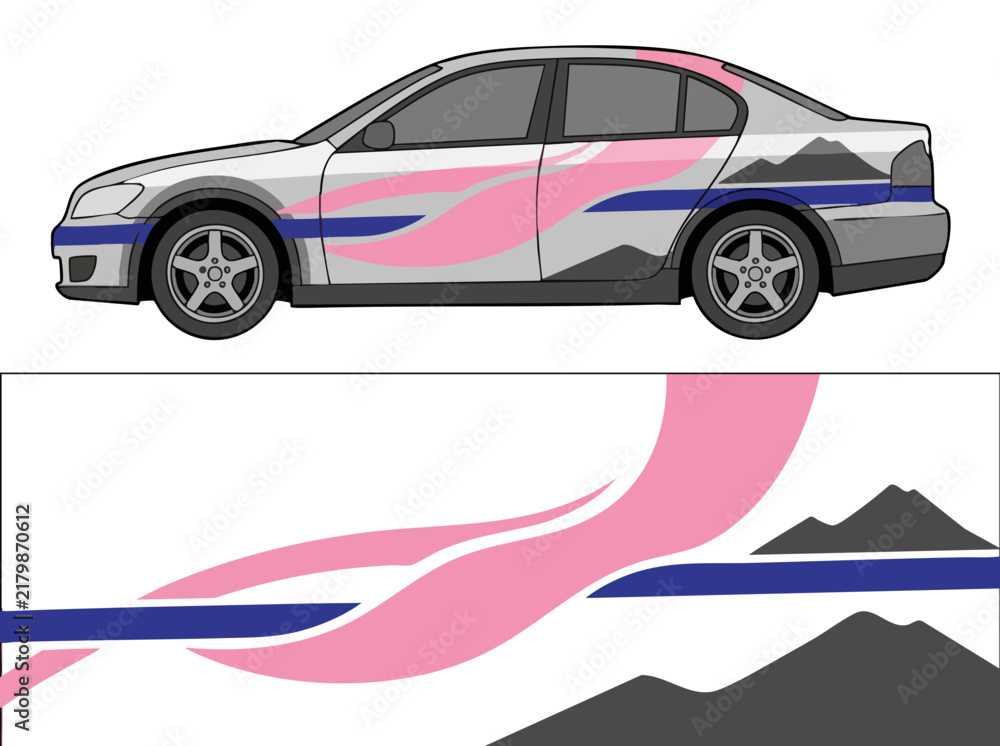 Naklejka premium Colorful mountain landscape car wrap design illustration
