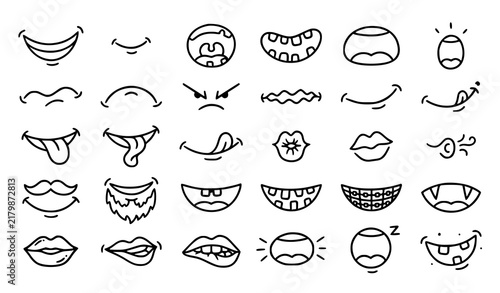 Playful Cartoon Smile Lips Tongue and Funny Mouth Expression Vector Set
