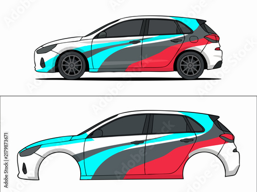 Obraz na płótnie Colorful hatchback car with dynamic paint design