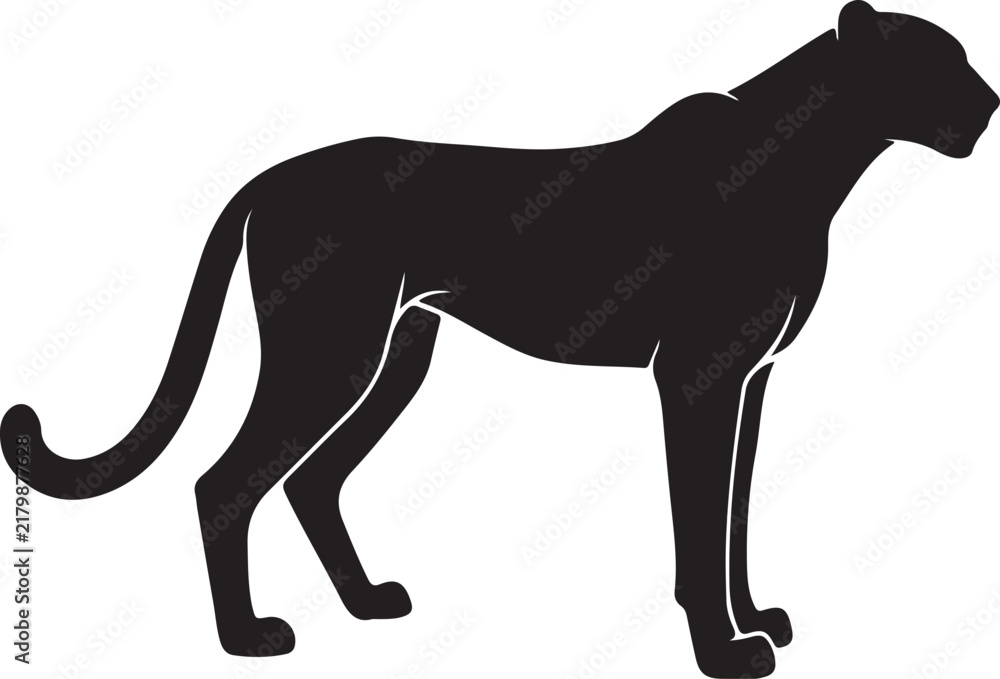 Fototapeta premium Cheetah wild cat silhouette vector graphic isolated on background representing fast predator speed feline agility hunting nature wildlife conservation illustration.