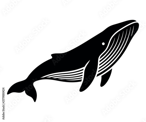 Bild auf Leinwand A black silhouette of a humpback whale showcases its streamlined form and distin