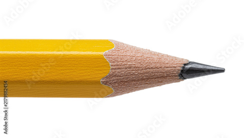 Obraz na plátne Sharp graphite pencil tip with yellow wooden barrel, isolated on transparent bac