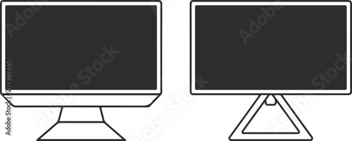 Canvastavla Dual monitor setup, computer screens icon vector set, black and white minimalist