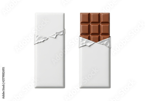 Milk chocolate bar with a white paper wrapper mockup isolated on transparent background