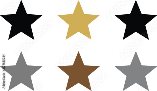 Metallic Star Icon Set, Gold Black Silver Brown Stars, Flat Vector Graphic Elements, Rating Symbols, Decoration Emblems, Rating System, 5 Stars, Design Element isolated PNG with Transparent