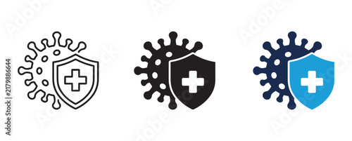 Fotografie Set of virus protection shield icons representing immune system defense and medi